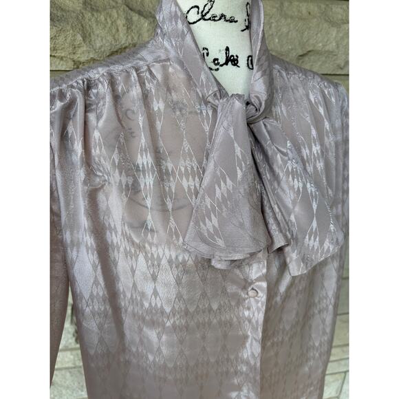 Vintage 70s 80s Pierre Cardin boutique silk tan embossed blouse - Picture 3 of 5